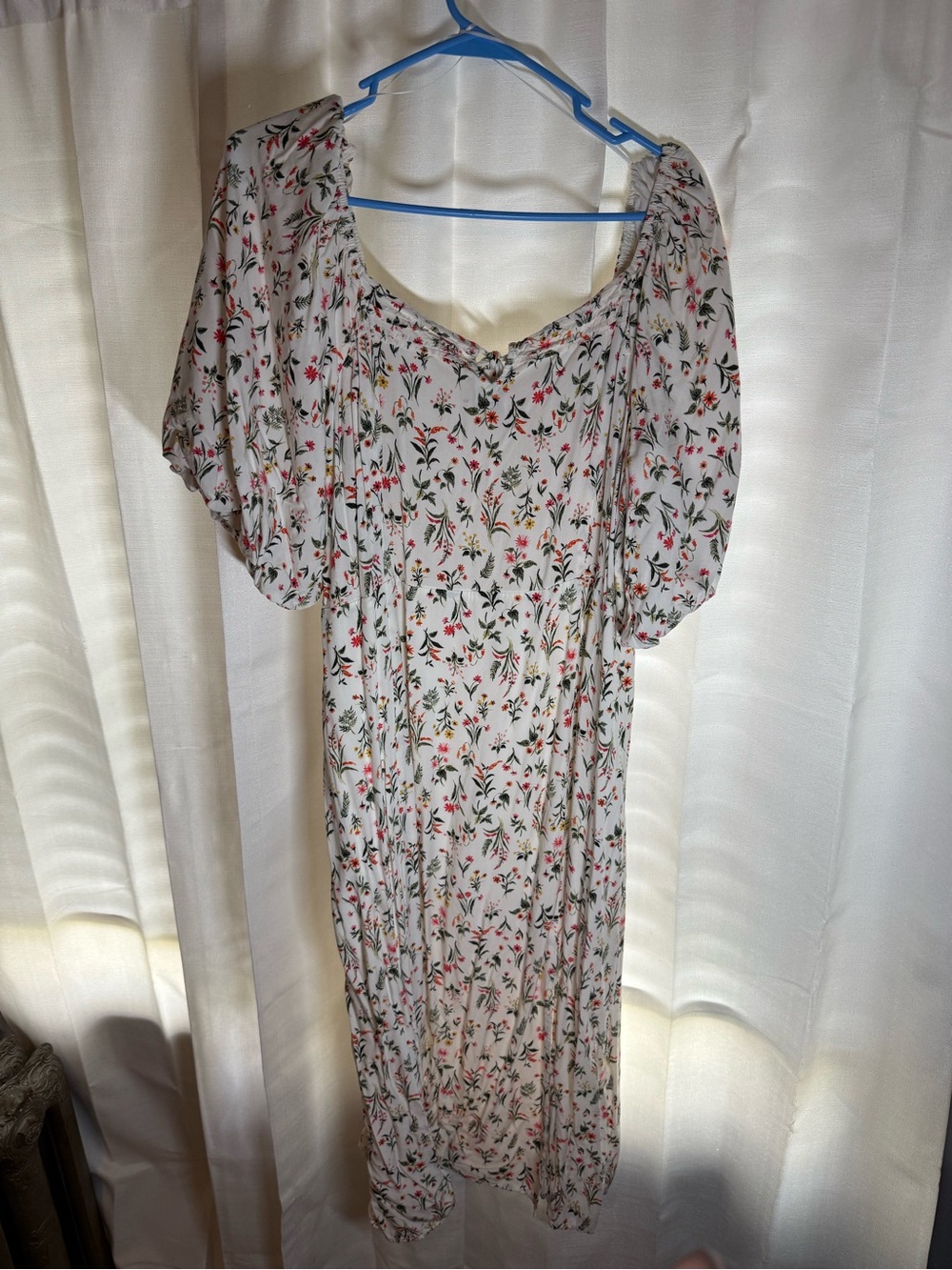 Old Navy White Midi Dress with Pink & Green Floral Print